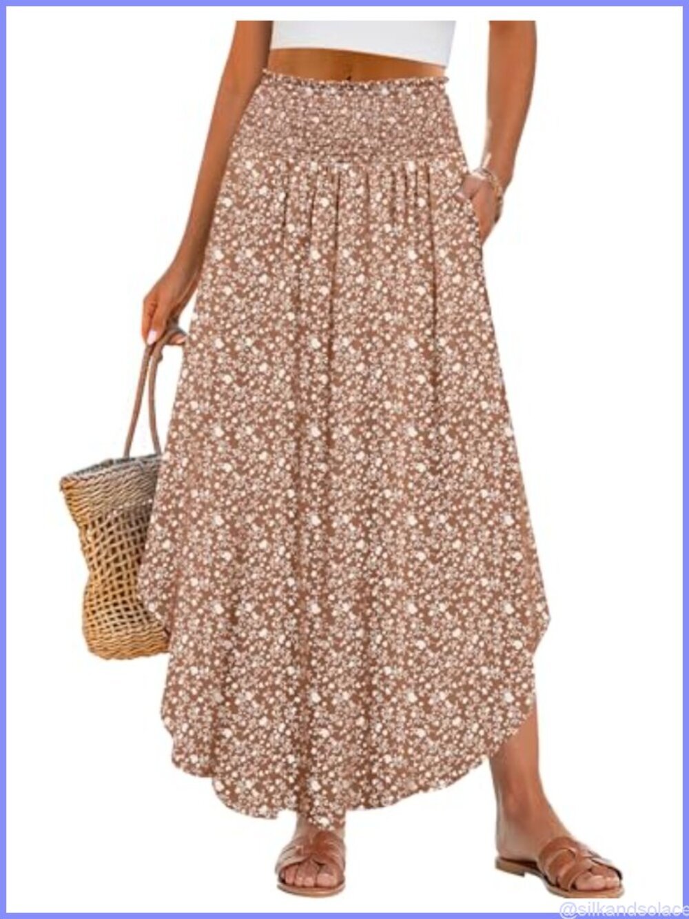 Women's Maxi Skirt Boho Floral High Waisted Flowy Swing Pleated Beach Long